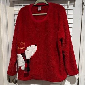 Red Fleece Sweater with Polar Bear Design